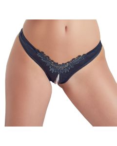 Open Kruis String Met Parels - Zwart