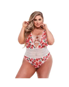 Baci - White Floral & Lace Body Met Sexy Rijgveter - Curvy