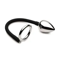 XR Brands - Tug + Plug Cock & Ball Ring met Anaalplug - Zwart&Zilver